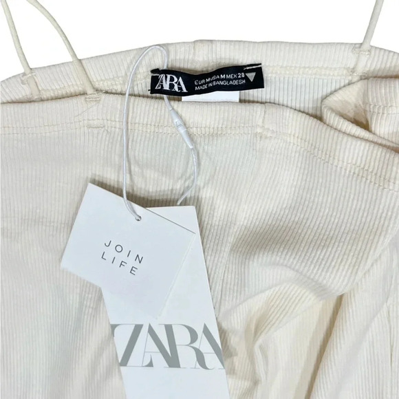Zara NWT Cream Ribbed  Romper Unitard Straight Neckline Spaghetti Straps Medium - Picture 5 of 8